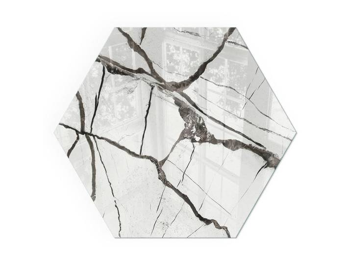 Tulup Kaminbodenplatte h40 cm - Marmoradernmuster, Weiß, Glas, Sechseckig, 40x40x0.4 cm, Elektrogeräte, Heizgeräte, Elektrokamine
