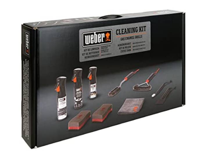 Weber Kit de nettoyage pour barbecues à gaz émaillés Kit nettoyage émail: nettoyant grilles/émail\, spray anti-adhérence\, 3 brosses\, grattoir\, microfibre\, éponges