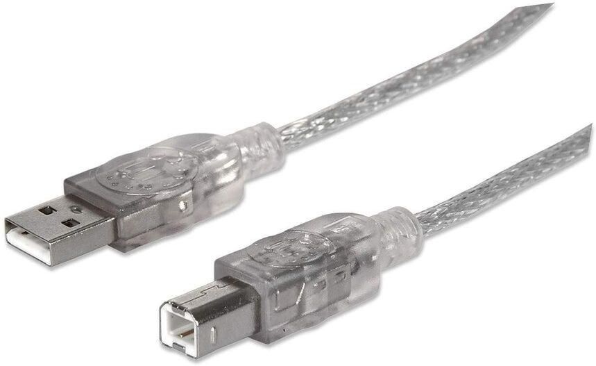 Manhattan Hi-Speed USB 2.0 Device Cable, USB-A Male to USB-B Male, 5 m, Translucent Silver (345408)