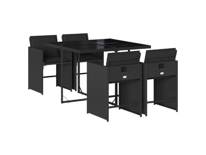 “Winter Sale TOP meuble d'extérieur arrière-cour terrasse Noir - Ensemble à manger de jardin coussins 5pcs Noir Résine tressée