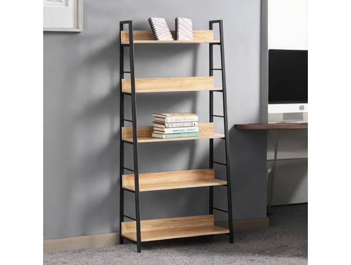 Bibliothèque étagère 5 niveaux style industriel 70x35x149 5 cm chêne clair et noir