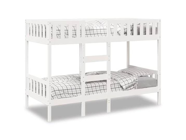 RJPLMFV Etagenbett, weiß, 90 x 190 cm, Kiefernholz, massiv Mit integrierter Leiter, Sicherheitsbarrieren, Lattenrost inklusive, Wandbefestigung im Lieferumfang enthalten