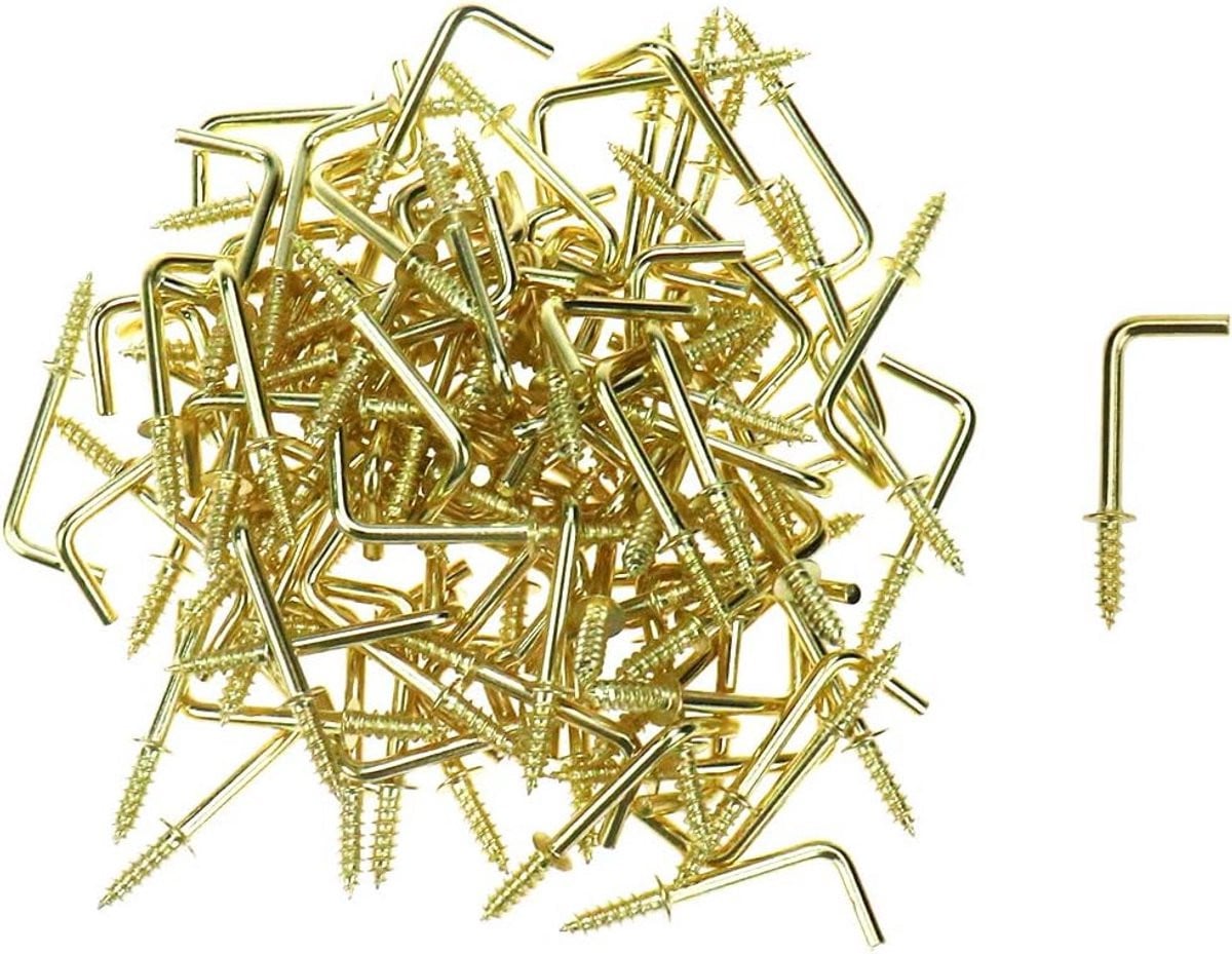 100 stuks L-vormige schroefhaken winkelhaak goudkleurig