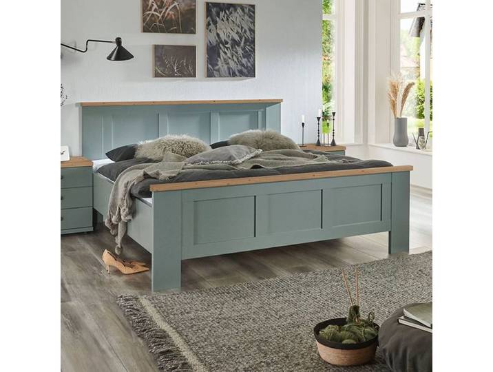 Bett Sapitwa Komfort 160x200cm Grün landhaus, Mit Kopfteil höhenverstellbar
