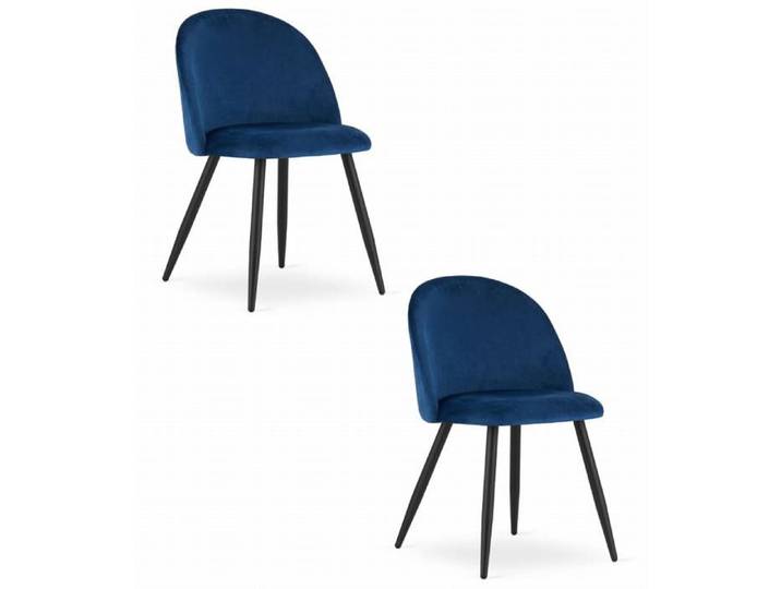 Chaise BELLO - velours bleu marine / pieds noirs x 2