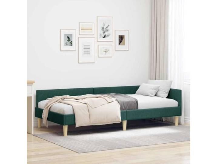 Eckbettrahmen dunkelgrün 90 x 200 cm Stoff Multifunktionales Schlafsofa, wendbares Kopfteil, Holztechnik, Polyester, feste Lattenroste enthalten