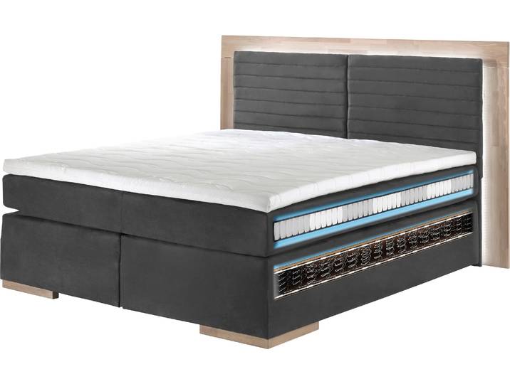 Boxspringbett, Luxus-Microfaser, Beige, 230×206 cm, Mit LED-Beleuchtung & Topper, Modern