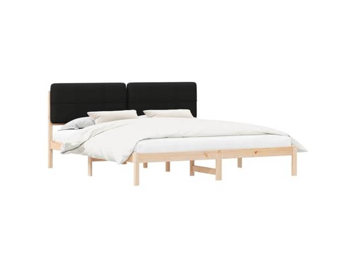 KKgypkn Bettgestell mit gepolstertem Kopfteil Schwarz 200 x 200 cm, Doppelbett aus massivem Kiefernholz mit Schaumstoffpolsterung, modernes Plattform-Lattenrost Design, Abnehmbarer