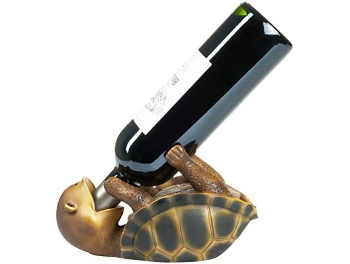 BRUBAKER Wijnfleshouder Dorstige Schildpad - Fleshouder Dronken Dieren - Flesstandaard Grappig - Zeeschildpad Decoratief Beeldje Handgeschilderd Bar Wijn Accessoires - Grappige Wijn Cadeau