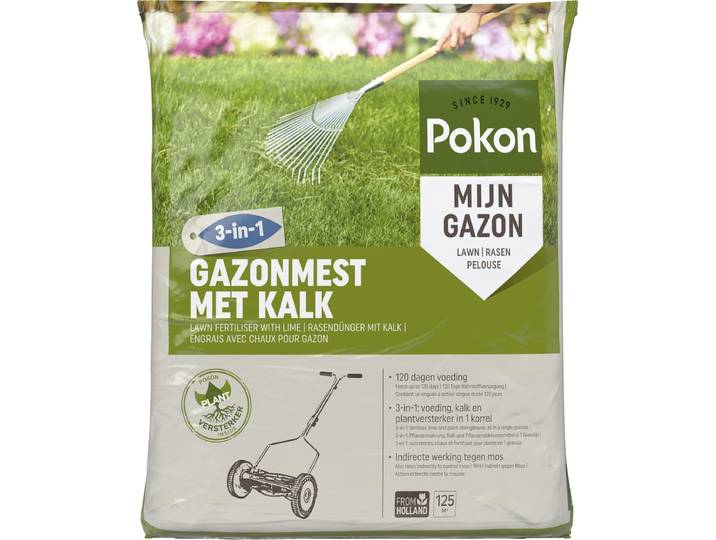 Pokon Gazonmest met Kalk - 8\,4kg - Mest - Geschikt voor 125m² - 120 dagen voeding