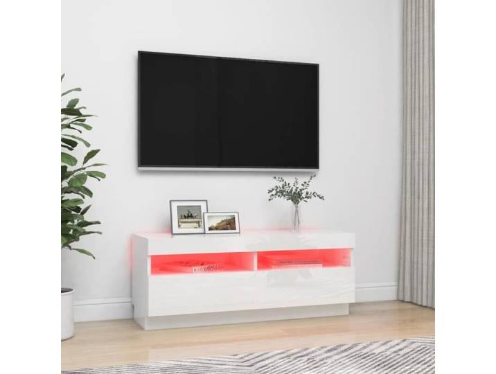 Meuble TV - ZERODIS - HB042 - Blanc brillant - 100x35x40 cm - Lumières LED RVB