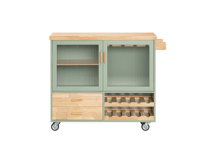 Desserte de cuisine sur roulettes, 2 portes, 2 tiroirs vert