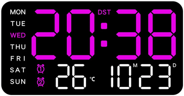 Uplift Essentials Large LED Digital Wall Clock With Remote Control And Dual Alarms black purple