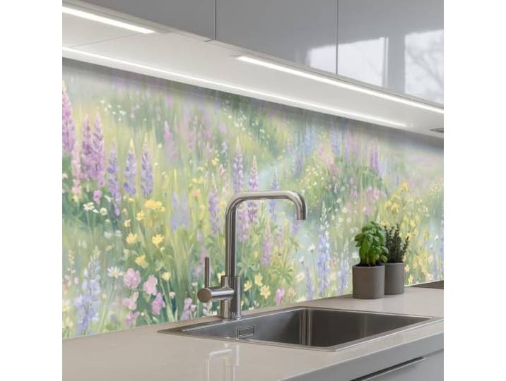 KitchenYeah© Spritzschutz Küchenrückwand 60x300 cm Küche Abwaschbar Selbstklebend Küchenwand Küchenfront Küchen Rückenwand Wandschutz Blumenfeld - Hügel - Farbenfroh