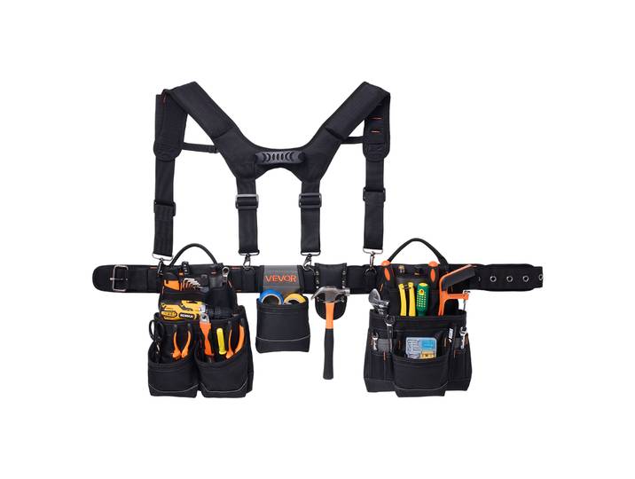 Vevor Ceinture Porte Outil Bretelles 19 Poches Ceinture A Outils Tour De Taille Ajustable 80-131 Cm Sacoche Charpentier Sac A Outils Amovible Pour Electricien Construction Homme Chantier Bricolage