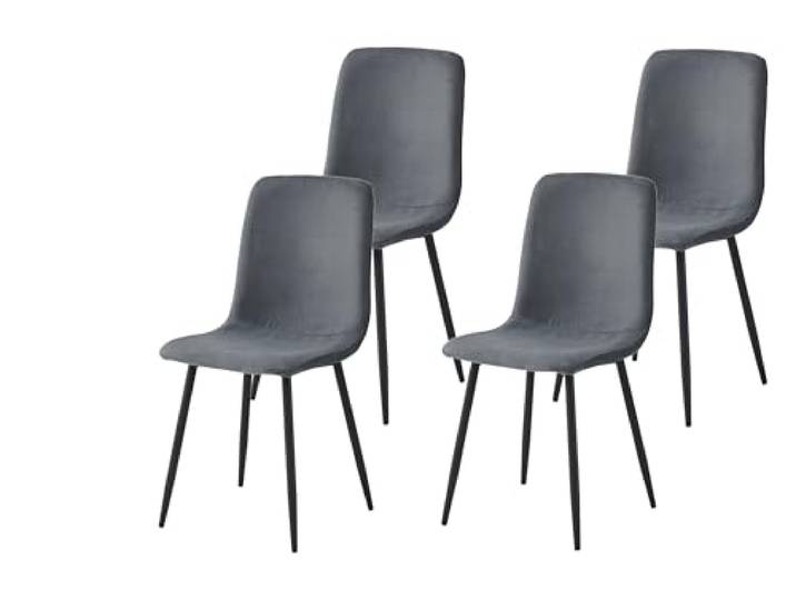 Hela Tische, 4er Set Esszimmerstuhl Leipzig, Bezug Samt Cord-Optik Anthrazit, Rundrohr Metallfüße, 120kg belastbar