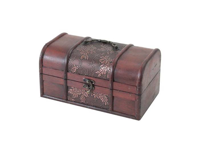 Petite malle coffre au trésor en bois - fermeture métallique vintage - rangement bijoux - format compact 25 x 15 x 13 cm