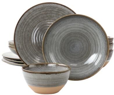 Gibson 12 Piece Round Earthenware Dinnerware Set in Gray