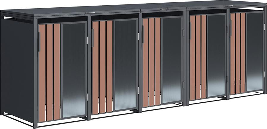 Westmann Status 5 metalen afvalcontainerbox, 5 stuks, 5 x 240 liter, antraciet