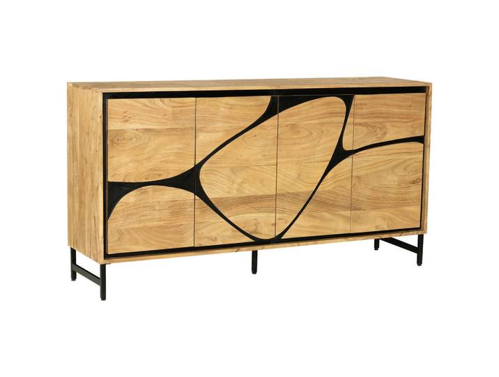 Ambia Home Sideboard, Schwarz, Akazie, Holz, Metall, Akazie, massiv, 2 Fächer, 160x85x40 cm, Beimöbel erhältlich, stehend, Holzmöbel, Kleinmöbel Holz, Holzkommoden, Sideboards Holz