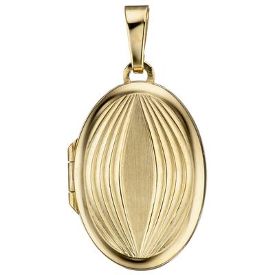Medallionanhänger JOBO "Anhänger Medaillon oval 26 mm", gold (gelbgold 585), Schmuckanhänger, Damen, Gelbgold 585, 585 Gold für 2 Fotos