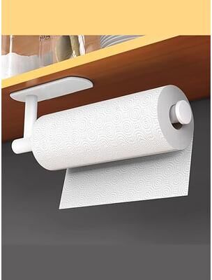 Inspired Finds Adhesive Space Saver Paper Towel Holder And Toilet Roll Rack cylinder Long White