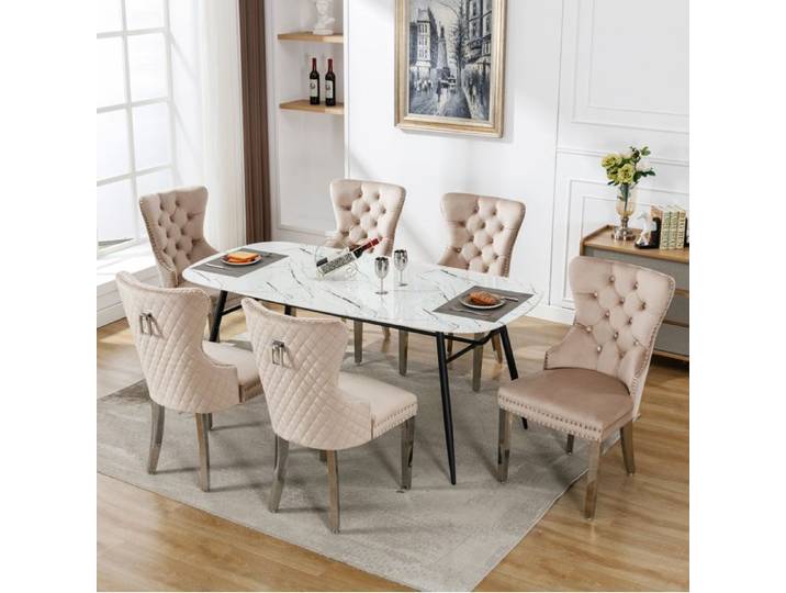 Chaises de salle à manger lot de 6 dossier capitonné heurtoir pieds en métal velours beige - UVRION