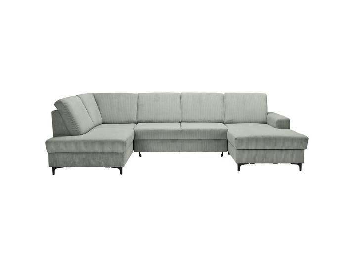 Stylife Wohnlandschaft ink. Funktionen, Salbeigrün, Metall, Ottomane links, U-Form, 317x185 cm, Made in EU, Rücken echt, Wohnzimmer, Sofas & Couches, Wohnlandschaften, Wohnlandschaft U-Form