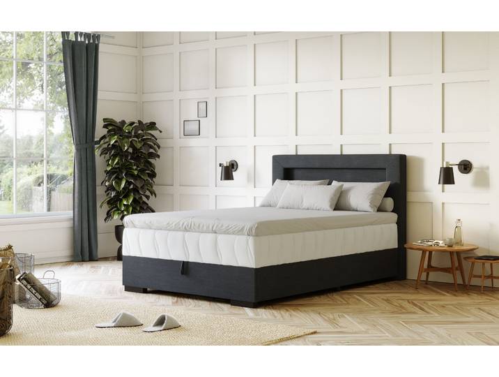 Boxbett COTTA Kelly , blau (dunkelblau), B:145cm L:207cm, 100% Polyester, Komplettbetten, Boxbett, ausgestattet mit LED-Licht, inkl. Bettkasten