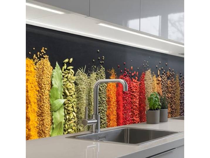KitchenYeah© Küchenrückwand Selbstklebende Kitchen Wall Protector Küchen 80x300 cm - Rückenwand Küchenfronten Küchenrückwände Küche Wand Gewürze - Kräuter - Streifen - Regenbogen