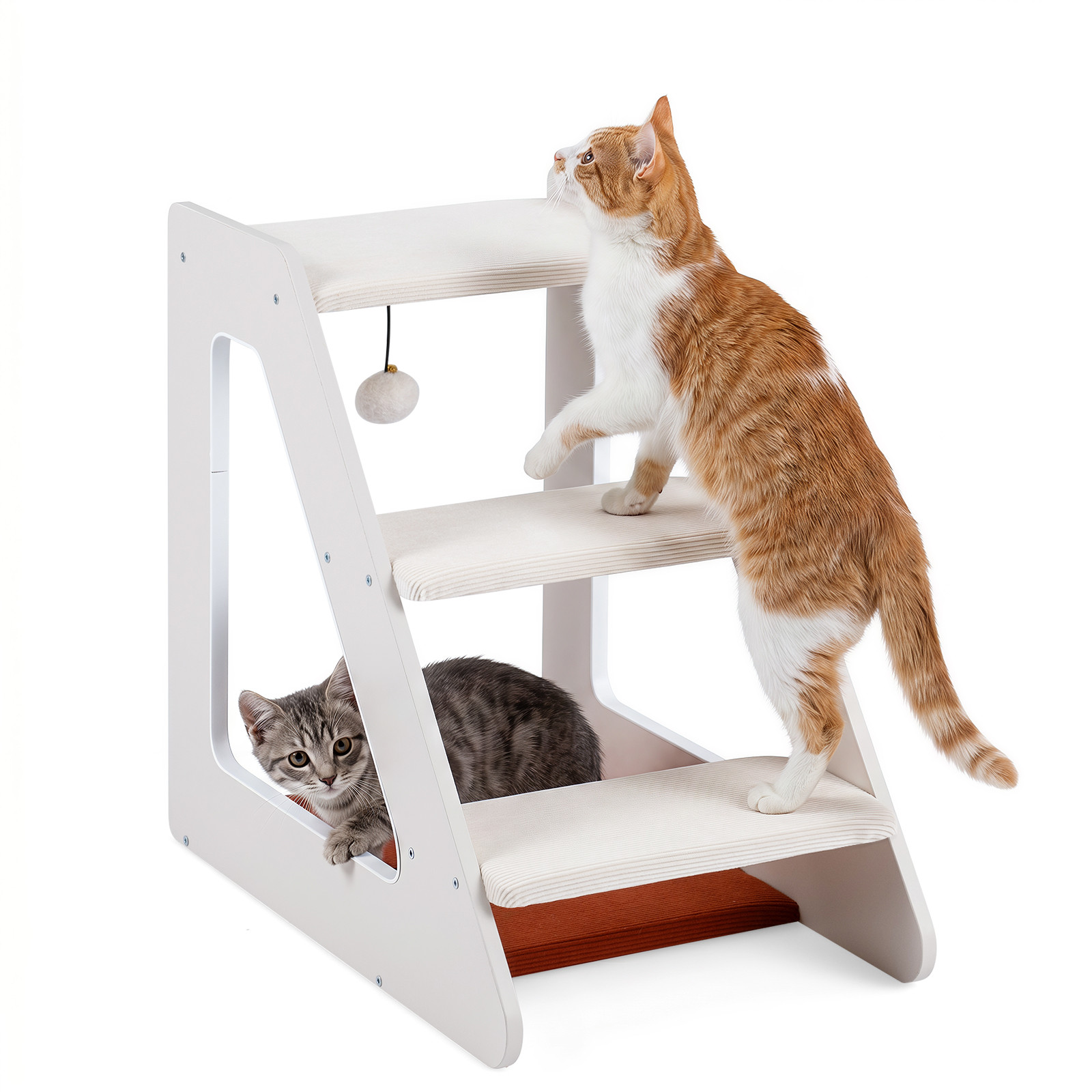 Costway Hondentrap met 3 treden en comfortabel kattenbed, Wit