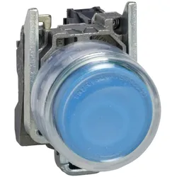 Schneider Electric XB4BP61EX Drucktaster, Harmony XB4, Metall, 22mm, blau, vorstehend, unbeschriftet, tastend, mit Schutzkappe, 1S, ATEX