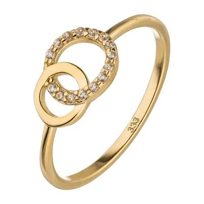 Goldring JOBO "Ring Damenring mit zwei verschlungenen Kreisen" Gr. 54, gold (gelbgold 333), Fingerringe, Damen, 54, Gelbgold 333, Goldring, 333 Gold mit 15 Zirkonia