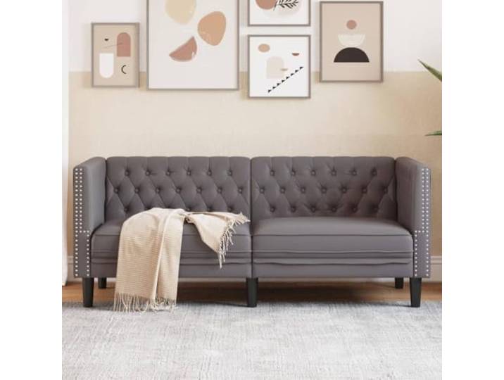 HEFZGDB Graues Kunstleder Chesterfield Sofa 2-Sitzer mit Knopfheftung und stabilen Stützbeinen – Langlebiges Polstermöbel für Elegantes Wohnambiente und Komfortables Sitzgefühl
