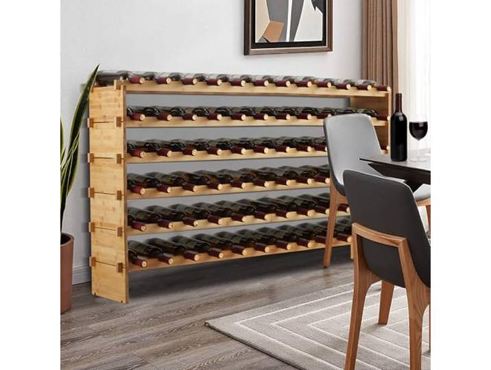 GarveeHome Weinregal Wein Regal Bambus Stapelbar Flaschenregal Flaschenständer AA-Qualität Ohne Schrauben, Platzsparend Für Keller, Bar, Küche & Esszimmer