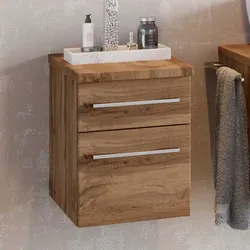 Hängende Bad Kommode im Wildeiche Dekor 30 cm breit