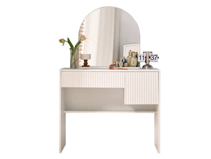 SENVIRO Coiffeuse avec miroir 90 x 40 x 135 cm MDF 2 tiroirs rangement ouvert blanc