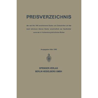 Preisverzeichnis, Taschenbuch von Springe Springer, Springer Berlin, 978-3-662-23158-6