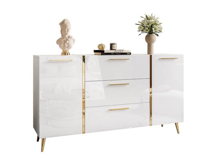 KOMMODE MIT SCHUBLADEN ONYX AUF GOLDENEN BEINEN HOCHGLANZ 158 CM