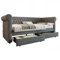 OKWISH Schlafsofa Tagesbett Leinenstoff Daybed mit Stauraum 2 Schubladen Armlehnen Rückenlehne Modernes Design Wohnzimmer Möbel 90x200 cm Grau