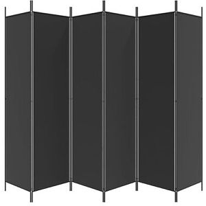 vidaXL Paravent Raumteiler, innen, 6-teilig, aus Metall / Stoff, schwarz, 300 x 200 cm