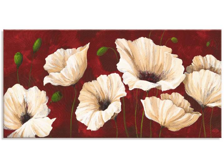 Wandbild ARTLAND Weisse Mohnblumen vor rot , rot (farbe bild(er): rot), B:60cm H:30cm, Bilder, Wandbild, als Leinwandbild, Poster in verschied. Grössen