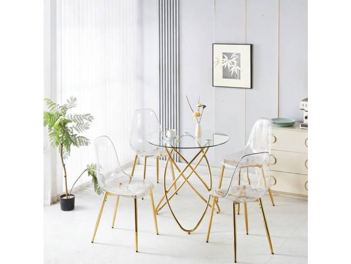 Table à manger avec chaises 4 personnes 1 table et 4 chaises velours et métal doré