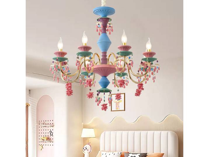 Lampe à suspension en cristal rose français lustres de chambre d'enfants en cristal coloré Restaurant Macaron couleur lustre en cristal