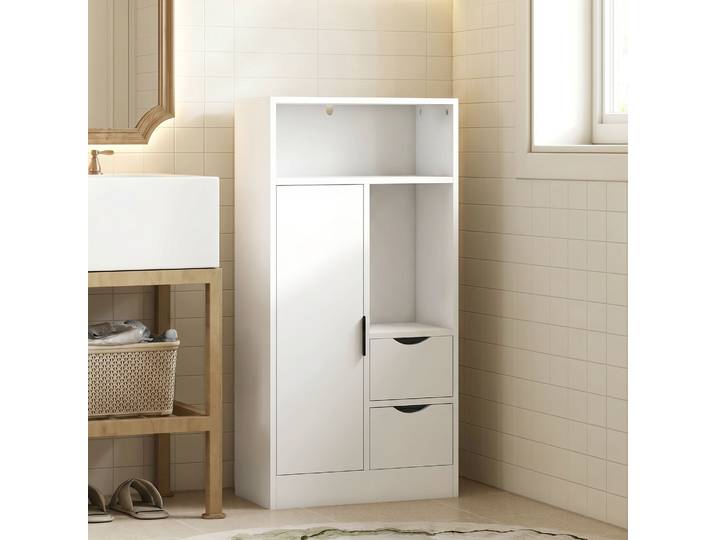 HOMCOM Meuble Salle de Bain 2 Tiroirs 50x25x100cm Blanc