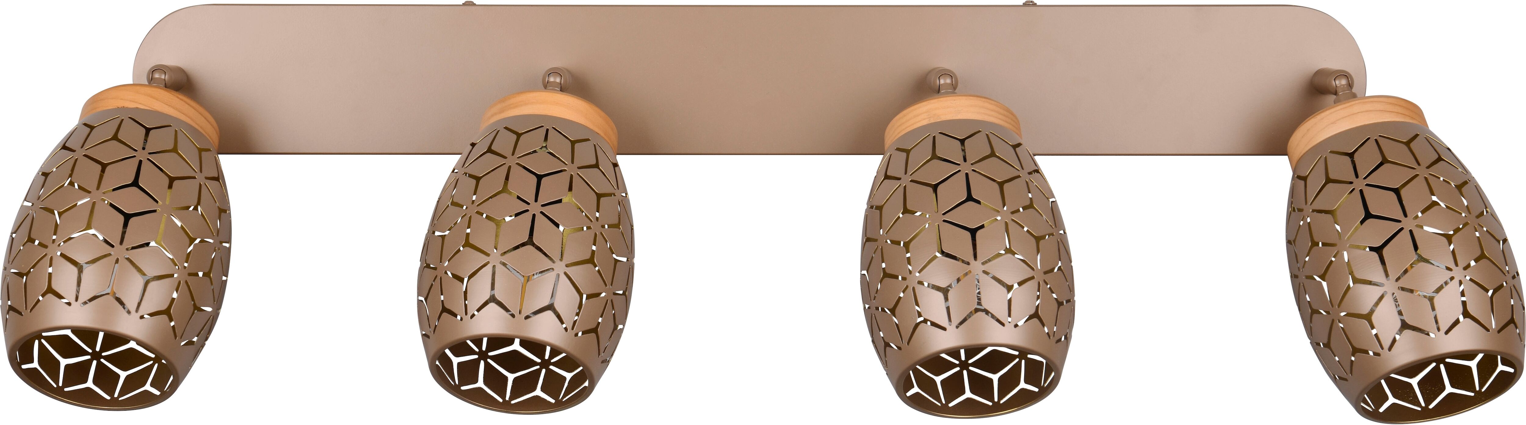 REALITY LEUCHTEN Deckenstrahler "BIDAR 4-flammig, exkl 4x E14 max 10W, Deckenlampe Spots verstellbar", beige (braun), 4, H: 27cm, 1 Stk., Leuchten, Metall-Lampenschirm mit Lasercut Muster und Holz-Dekoelementen, Deckenstrahler