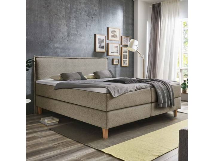 HOMELIV. Boxspringbett Zibo Webstoff 160x200cm Box ohne Federung Härtegrad: H2 Sand skandinavisch