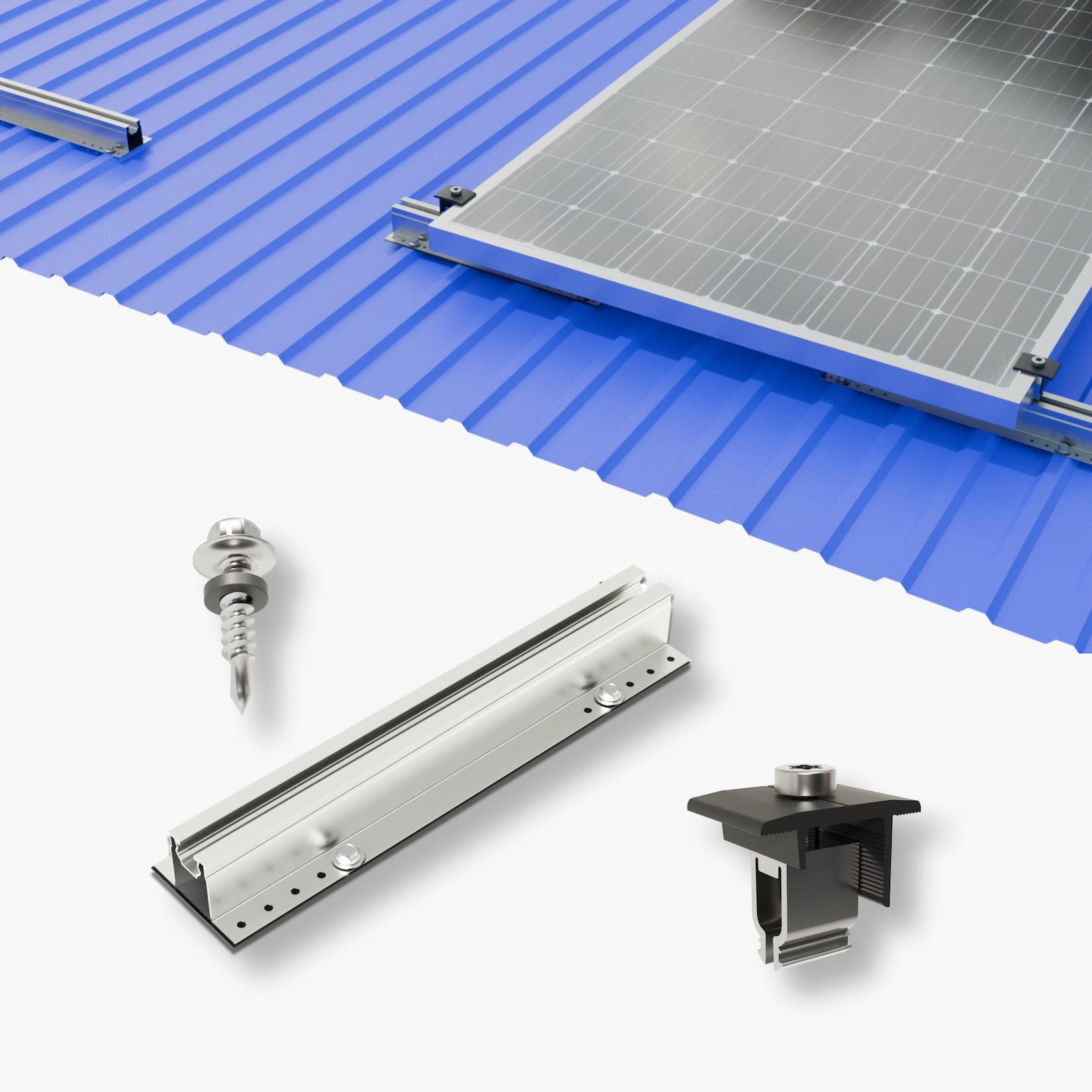 Trapezblech-Montageset für 4 Module mit Kurzschienen
