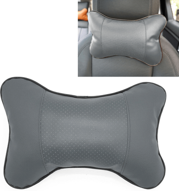 Inspired Deals Ergonomic Car Neck Pillow Breathable Leather Headrest Cushion For Driving Comfort grey