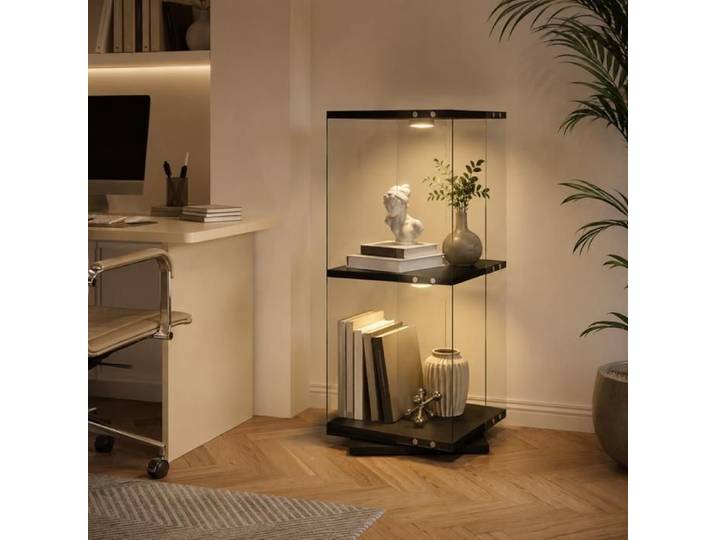 Vitrine Rotative 360° avec Éclairage LED Vitrine en Verre avec 2 Étagères Vitrine sur pied Anti-basculement Noir